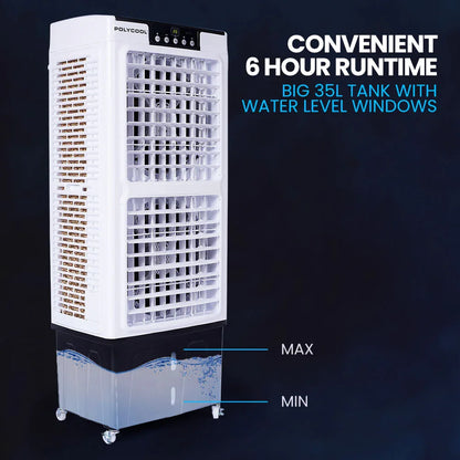 POLYCOOL 35L 220W Portable Evaporative Air Cooler 24 Hour Timer 4 in 1 Cooling Fan w/ Remote - Mekamart Australia