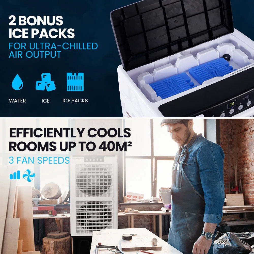 POLYCOOL 35L 220W Portable Evaporative Air Cooler 24 Hour Timer 4 in 1 Cooling Fan w/ Remote - Mekamart Australia