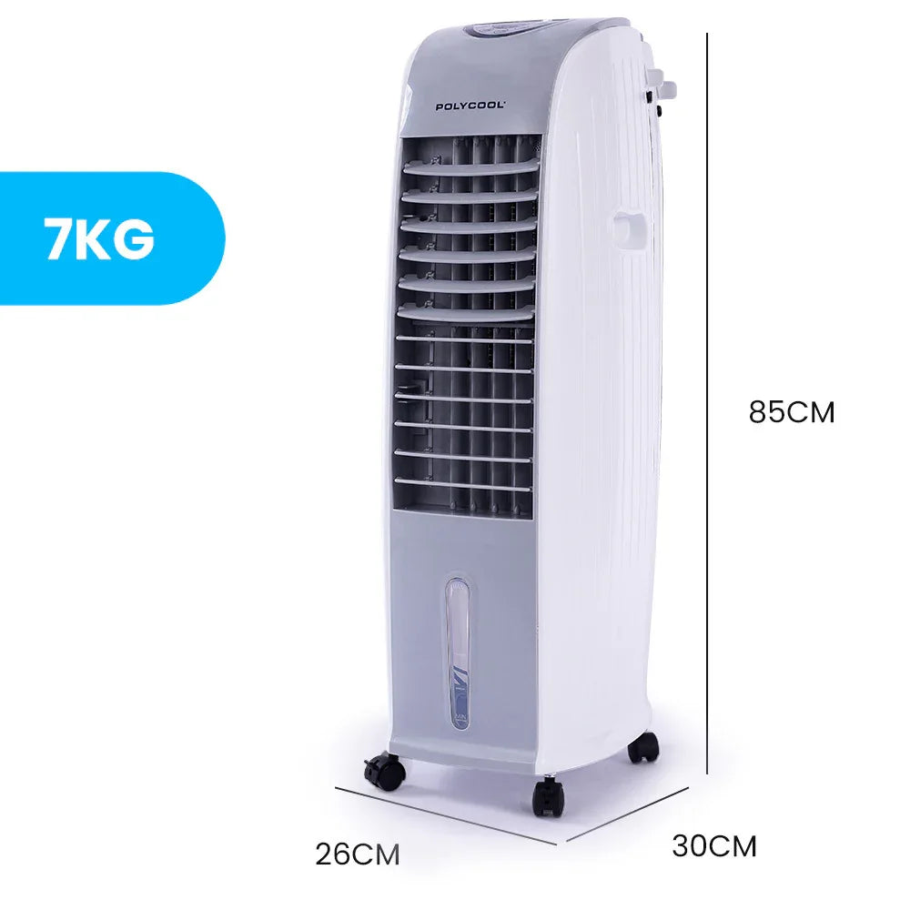 POLYCOOL 8L Portable Evaporative Air Cooler 24 Hour Timer 4 in 1 Cooling Fan, Grey and White - Mekamart Australia