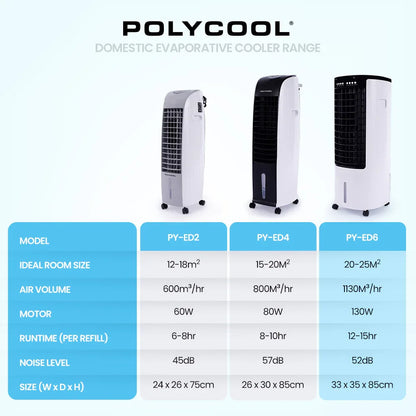 POLYCOOL 12L Portable Evaporative Air Cooler 24 Hour Timer 4 in 1 Cooling Fan - Mekamart Australia