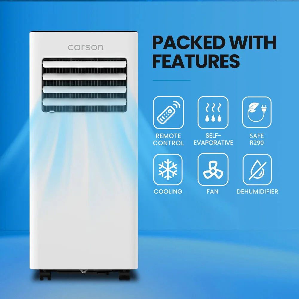 CARSON 2.05kW Portable Air Conditioner, with Fan & Dehumidifier Mode, Remote Control, 24hr Timer, Sleep Mode - Mekamart Australia