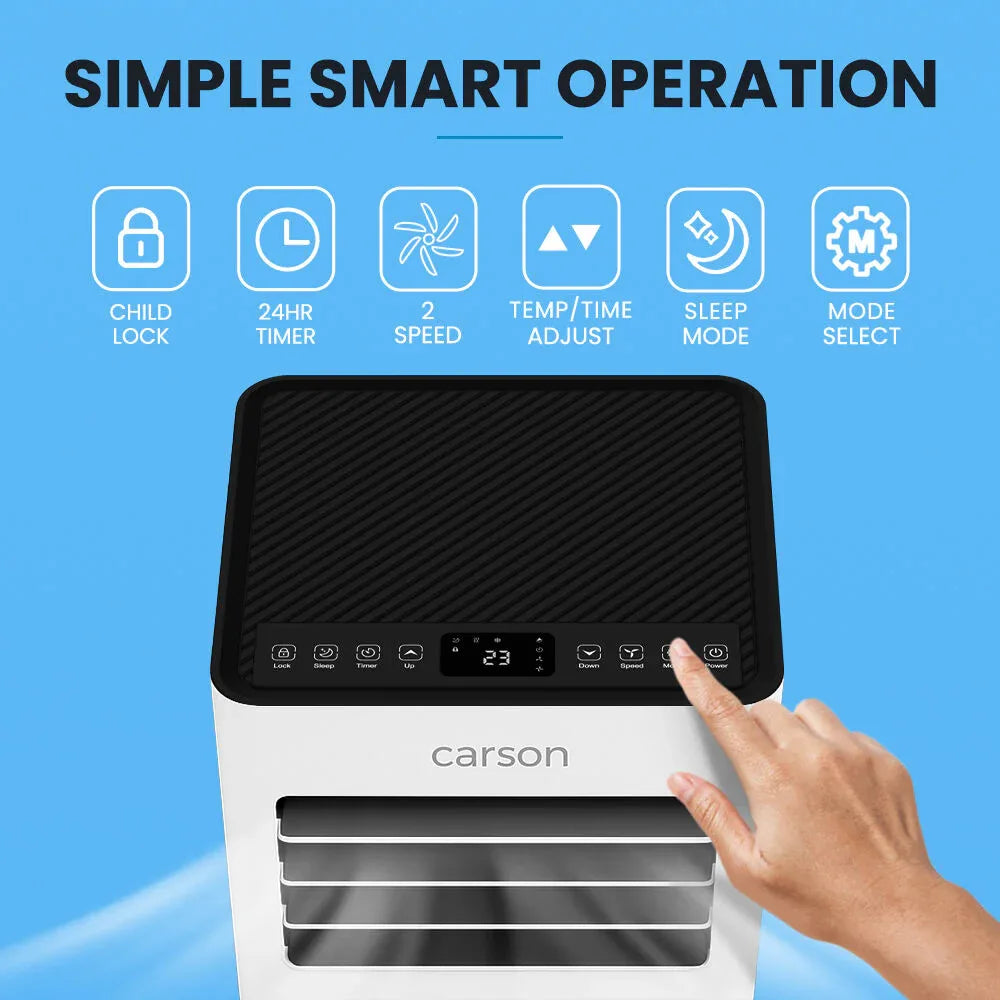 CARSON 2.05kW Portable Air Conditioner, with Fan & Dehumidifier Mode, Remote Control, 24hr Timer, Sleep Mode - Mekamart Australia