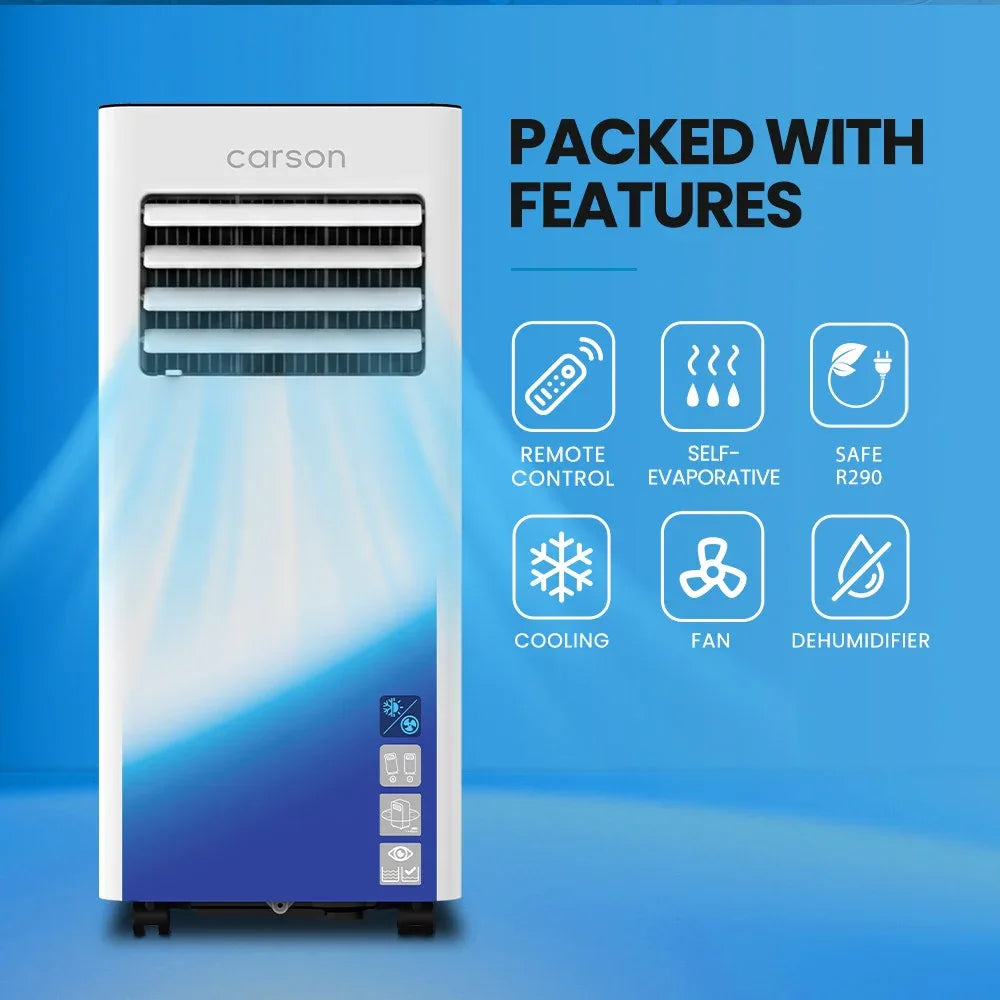 CARSON 2.05kW Portable Air Conditioner, Bluetec Edition, Dehumidifier & Fan Mode, Remote Control, 24hr Timer, Sleep Mode - Mekamart Australia