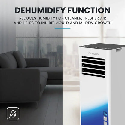 CARSON 2.05kW Portable Air Conditioner, Bluetec Edition, Dehumidifier & Fan Mode, Remote Control, 24hr Timer, Sleep Mode - Mekamart Australia