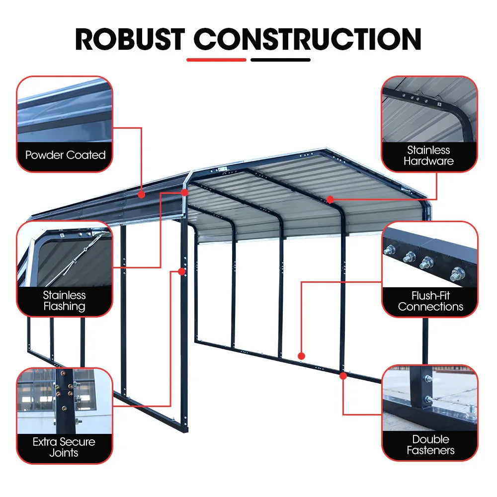 SHADE SHIELD Single Carport Shed 3.3 x 6 x 2.9m, Galvanised Steel Frame, Powder Coated Gable Roof, Shelter for Car Caravan Boat Tractor Agricultural - Mekamart Australia