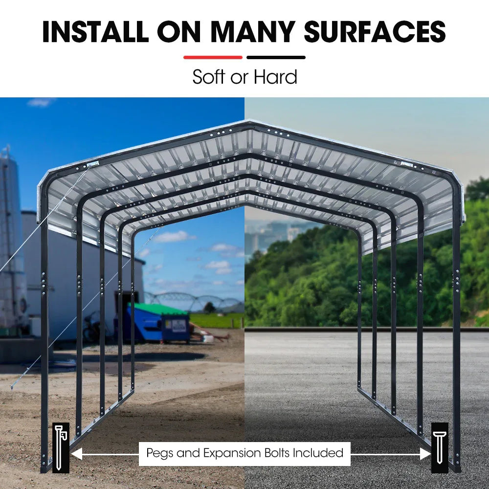 SHADE SHIELD Single Carport Shed 3.3 x 6 x 2.9m, Galvanised Steel Frame, Powder Coated Gable Roof, Shelter for Car Caravan Boat Tractor Agricultural - Mekamart Australia