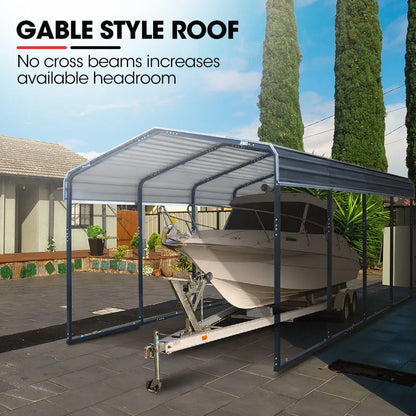 SHADE SHIELD Single Carport Shed 3.3 x 6 x 2.9m, Galvanised Steel Frame, Powder Coated Gable Roof, Shelter for Car Caravan Boat Tractor Agricultural - Mekamart Australia