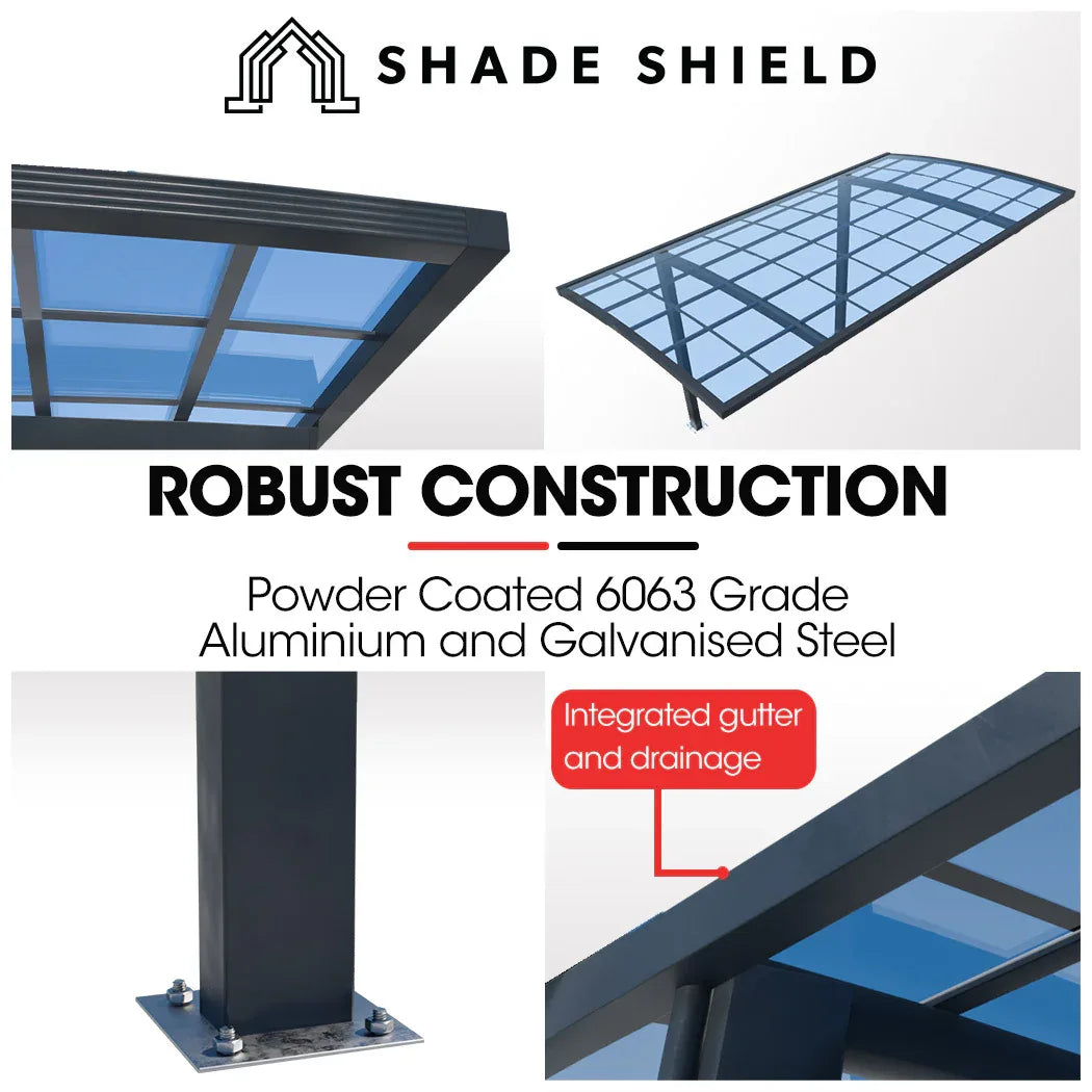 SHADE SHIELD Single Cantilever Carport 3.0m x 5.5m x 3.5m, Aluminium Alloy Frame, Polycarbonate Roof, Shelter for Car or Outdoor Living - Mekamart Australia