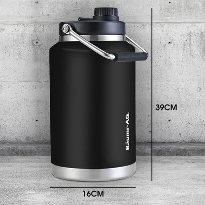 BAUMR-AG 3.8L Double Wall Insulated Stainless Steel Water Bottle, Drink Jug with Handle, Black - Mekamart Australia