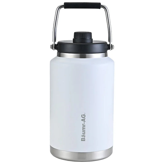 Baumr-AG 3.8L Double Wall Insulated Stainless Steel Water Bottle, Drink Jug with Handle, White - Mekamart Australia