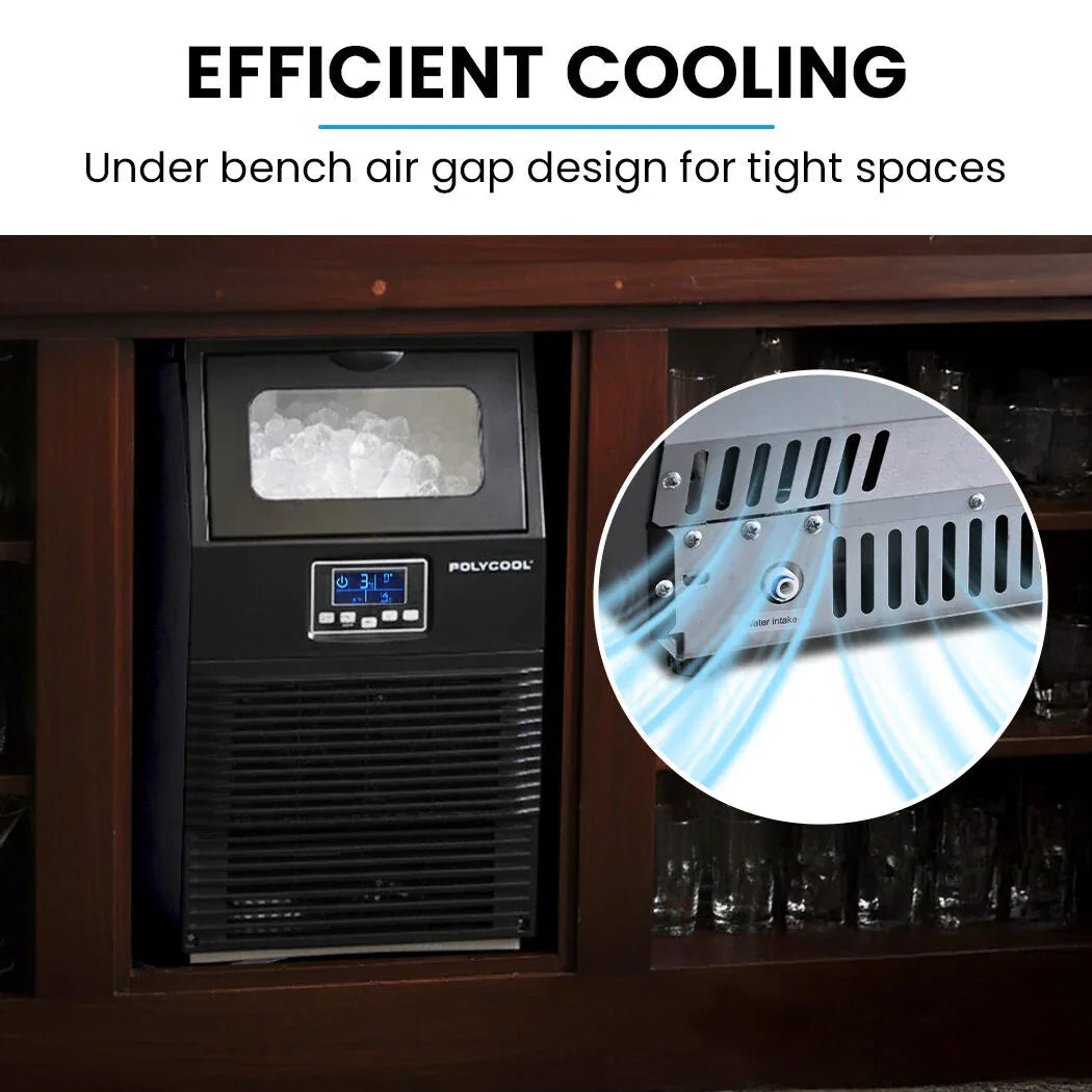 POLYCOOL Commercial Ice Maker Machine, up to 35kg/24hr, Timer & Self Cleaning Programs - Mekamart Australia