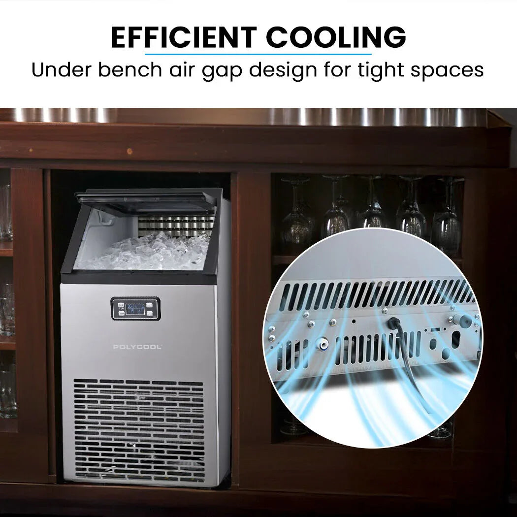 POLYCOOL Commercial Ice Maker Machine, up to 60kg/24hr, Timer & Self Cleaning Programs - Mekamart Australia