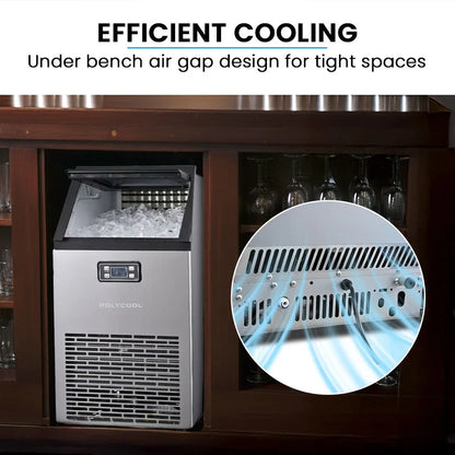 POLYCOOL Commercial Ice Maker Machine, up to 60kg/24hr, Timer & Self Cleaning Programs - Mekamart Australia