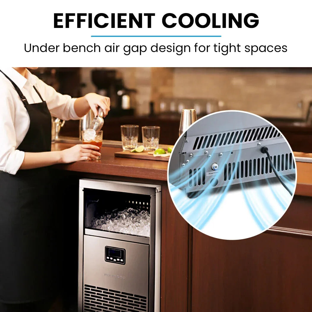 POLYCOOL Commercial Ice Maker Machine, up to 75kg/24hr, Timer & Self Cleaning Programs - Mekamart Australia