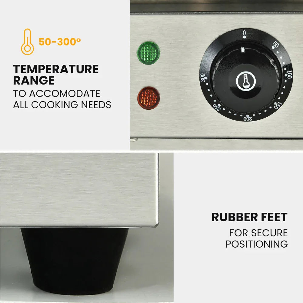 THERMOMATE Commercial Electric Griddle TH-G04, 2400W 55x35cm Half Ribbed Surface - Mekamart Australia