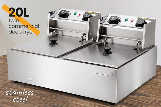 EuroChef Commercial Electric Deep Fryer Twin Frying Basket Chip Cooker Fry - Mekamart Australia
