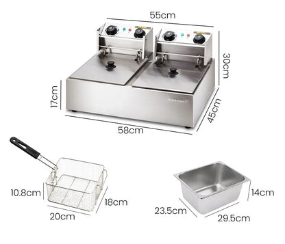 EuroChef Commercial Electric Deep Fryer Twin Frying Basket Chip Cooker Fry - Mekamart Australia