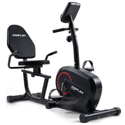 PROFLEX Magnetic Recumbent Exercise Bike, LCD Display, Heart Rate Sensors, Adjustable Seat, 8-Level Resistance, Comfortable Seated Home Cardio Fitness Machine