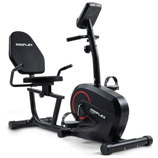 PROFLEX Magnetic Recumbent Exercise Bike, LCD Display, Heart Rate Sensors, Adjustable Seat, 8-Level Resistance, Comfortable Seated Home Cardio Fitness Machine