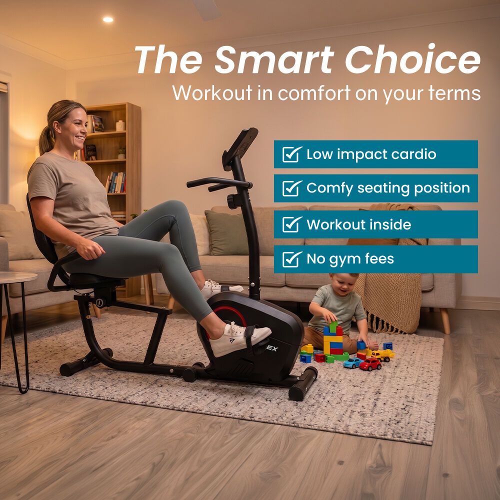 PROFLEX Magnetic Recumbent Exercise Bike, LCD Display, Heart Rate Sensors, Adjustable Seat, 8-Level Resistance, Comfortable Seated Home Cardio Fitness Machine