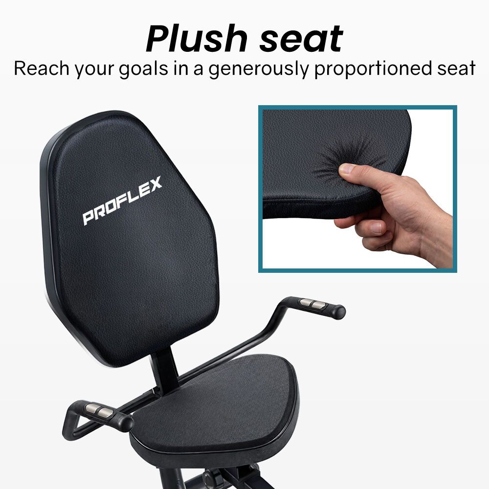 PROFLEX Magnetic Recumbent Exercise Bike, LCD Display, Heart Rate Sensors, Adjustable Seat, 8-Level Resistance, Comfortable Seated Home Cardio Fitness Machine