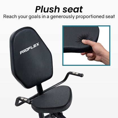 PROFLEX Magnetic Recumbent Exercise Bike, LCD Display, Heart Rate Sensors, Adjustable Seat, 8-Level Resistance, Comfortable Seated Home Cardio Fitness Machine