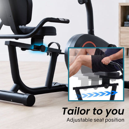PROFLEX Magnetic Recumbent Exercise Bike, LCD Display, Heart Rate Sensors, Adjustable Seat, 8-Level Resistance, Comfortable Seated Home Cardio Fitness Machine