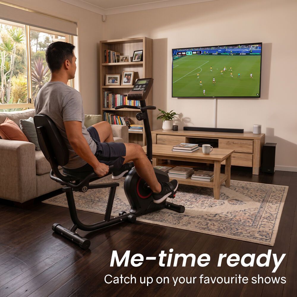 PROFLEX Magnetic Recumbent Exercise Bike, LCD Display, Heart Rate Sensors, Adjustable Seat, 8-Level Resistance, Comfortable Seated Home Cardio Fitness Machine
