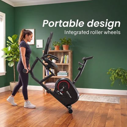 PROFLEX Magnetic Recumbent Exercise Bike, LCD Display, Heart Rate Sensors, Adjustable Seat, 8-Level Resistance, Comfortable Seated Home Cardio Fitness Machine