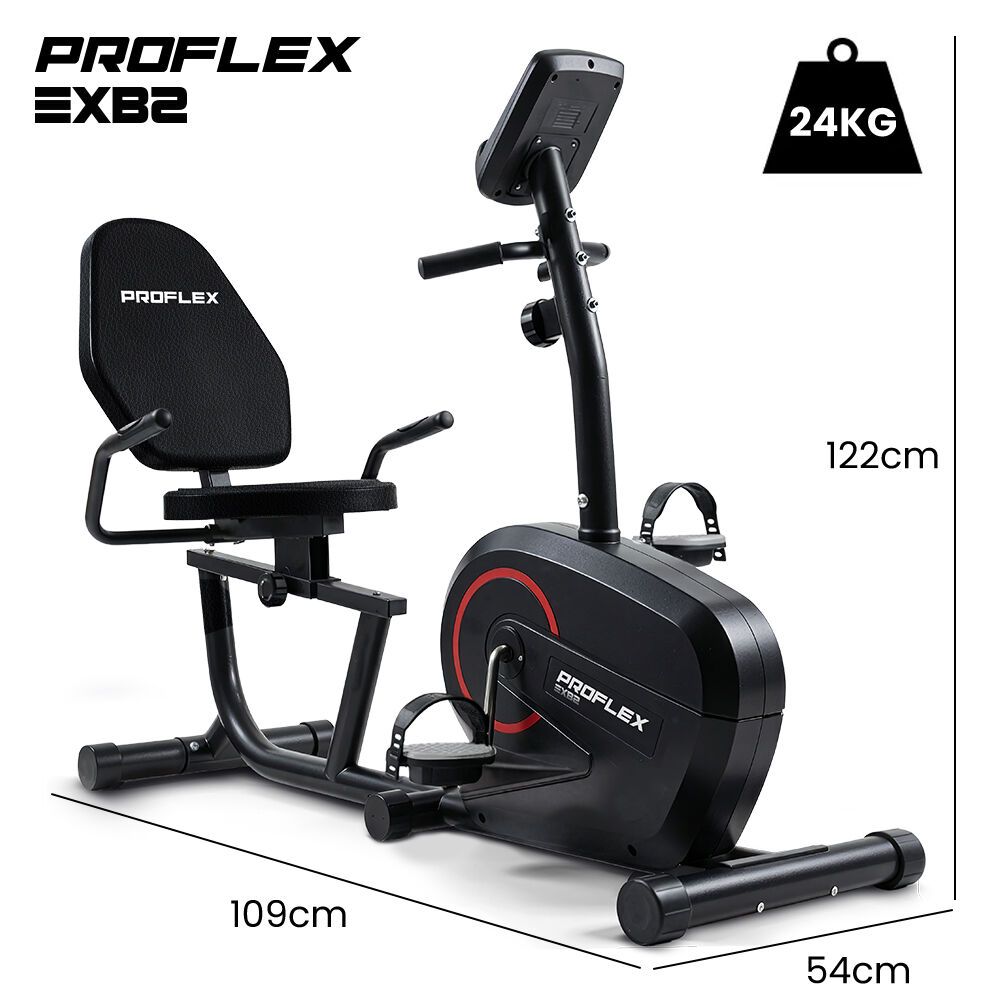 PROFLEX Magnetic Recumbent Exercise Bike, LCD Display, Heart Rate Sensors, Adjustable Seat, 8-Level Resistance, Comfortable Seated Home Cardio Fitness Machine