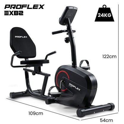 PROFLEX Magnetic Recumbent Exercise Bike, LCD Display, Heart Rate Sensors, Adjustable Seat, 8-Level Resistance, Comfortable Seated Home Cardio Fitness Machine
