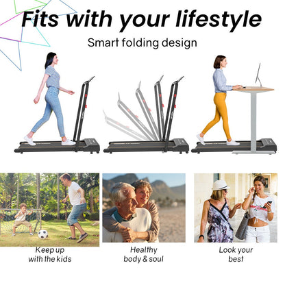 PROFLEX Electric Walking Pad Under Desk Treadmill, Remote Control, Compact Foldable Size, Tablet Holder, LCD Display, Walk or Light Jog