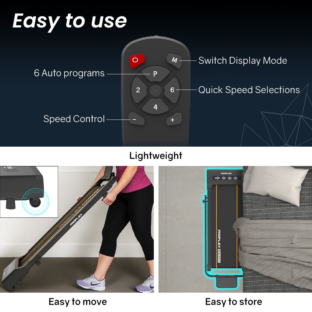 PROFLEX Electric Walking Pad Under Desk Treadmill, Remote Control, Compact Foldable Size, Tablet Holder, LCD Display, Walk or Light Jog