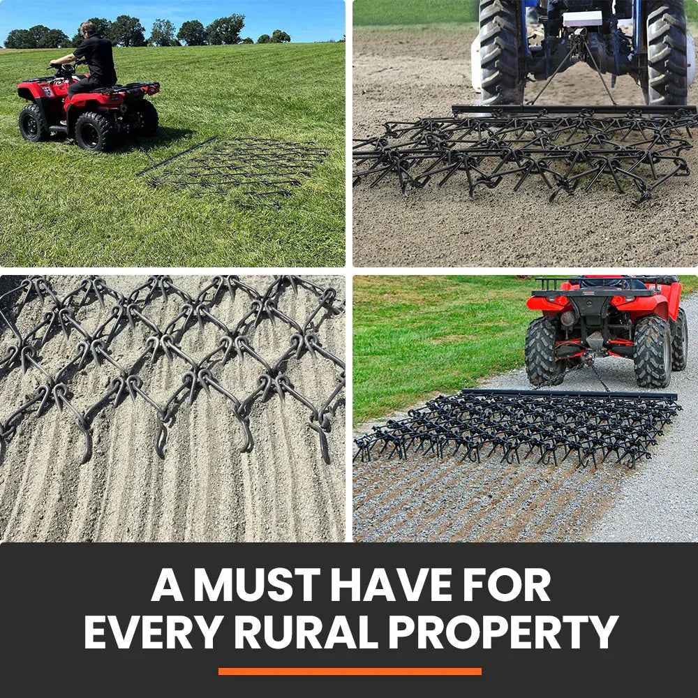 PlantCraft Tow Behind Drag Harrow Rake, 1.4m Wide, for Ride-on Mower LawnTractor on Pasture Paddock - Mekamart Australia