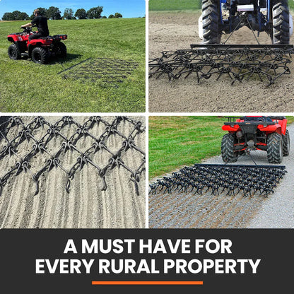 PlantCraft Tow Behind Drag Harrow Rake, 1.4m Wide, for Ride-on Mower LawnTractor on Pasture Paddock - Mekamart Australia