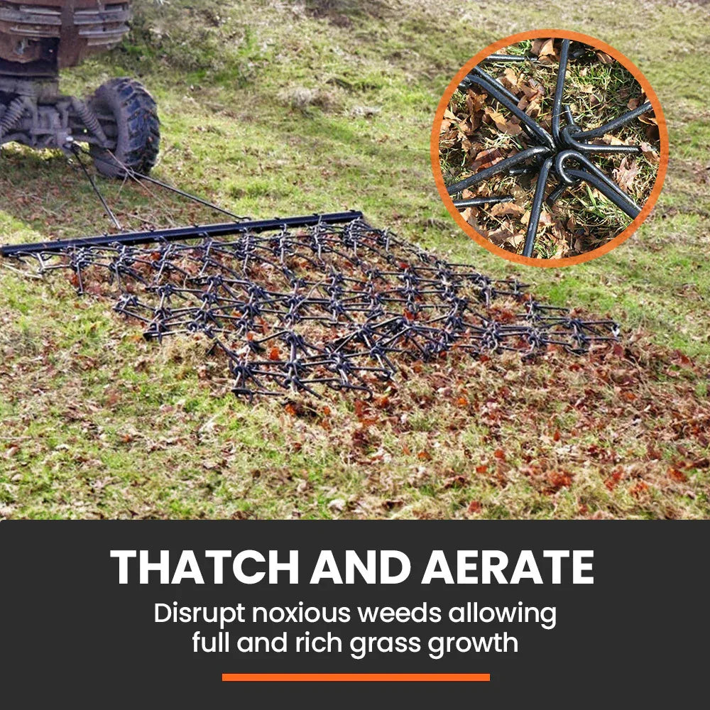 PlantCraft Tow Behind Drag Harrow Rake, 1.4m Wide, for Ride-on Mower LawnTractor on Pasture Paddock - Mekamart Australia
