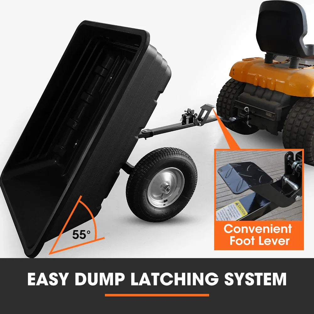 PlantCraft Poly Dump Cart, 272kg Load Heavy Duty Tipper Trailer, 16-inch Tyres, for Ride-on Lawn Mower Tractor, ATV, Quad Bike - Mekamart Australia