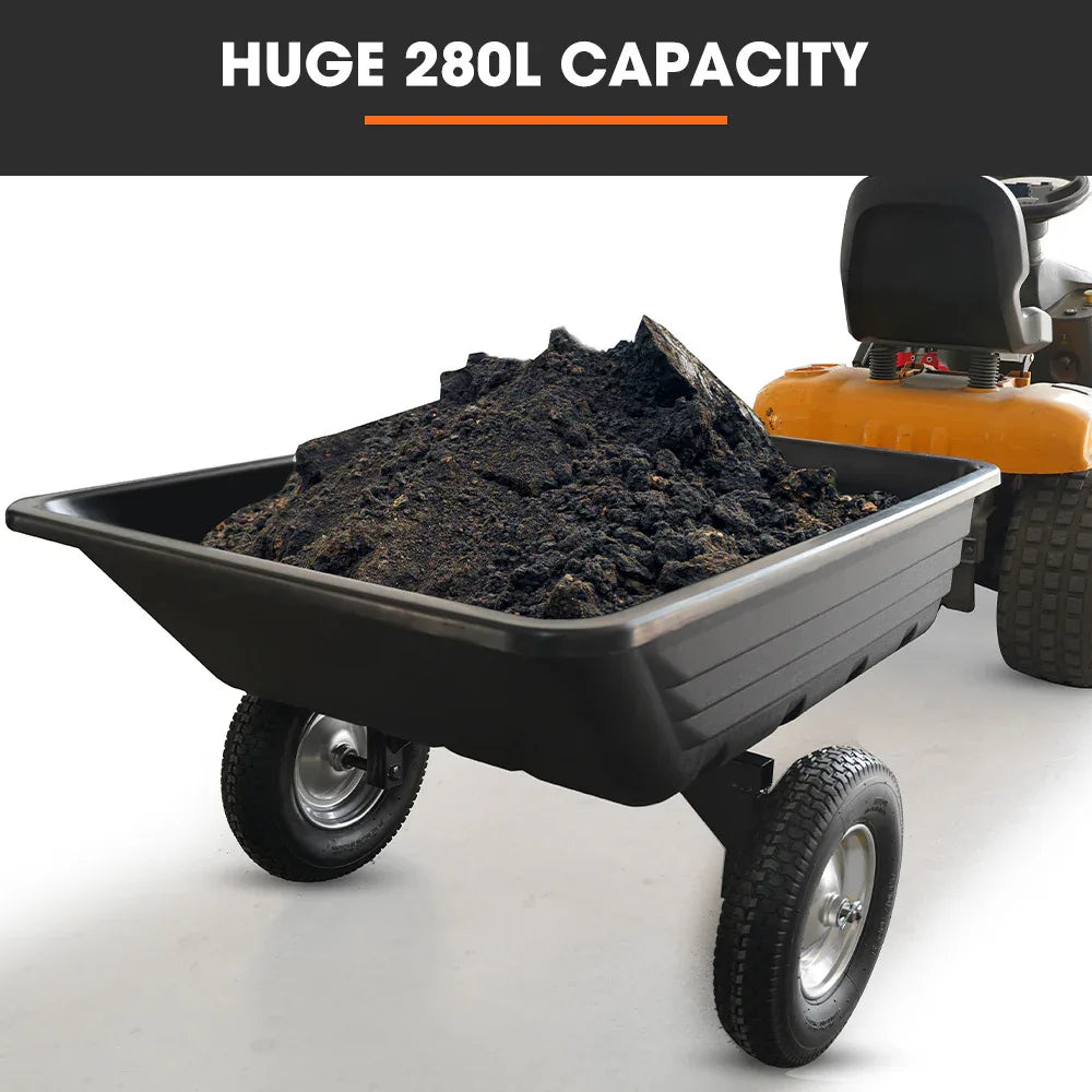 PlantCraft Poly Dump Cart, 272kg Load Heavy Duty Tipper Trailer, 16-inch Tyres, for Ride-on Lawn Mower Tractor, ATV, Quad Bike - Mekamart Australia