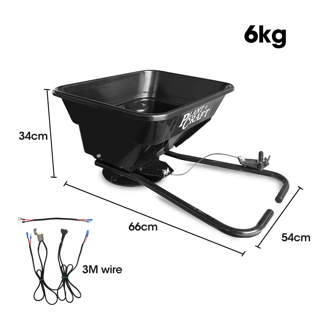 PLANTCRAFT Spreader 12V 36kg 30L Lawn Seed Fertiliser, for ATV, Ride on Mower, with Rain Cover - Mekamart Australia