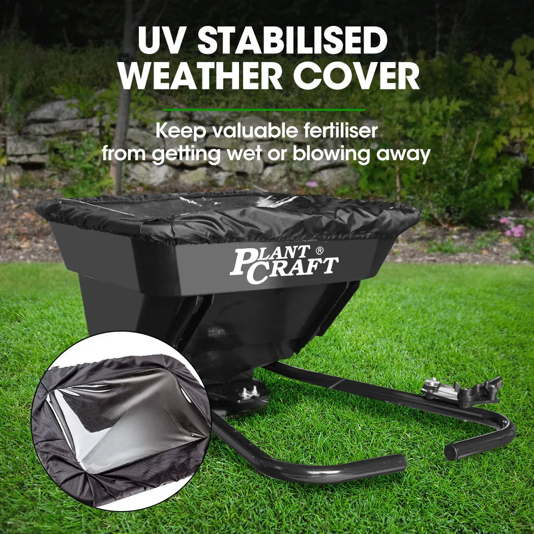 PLANTCRAFT Spreader 12V 36kg 30L Lawn Seed Fertiliser, for ATV, Ride on Mower, with Rain Cover - Mekamart Australia