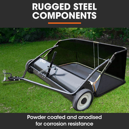 PlantCraft Lawn Sweeper 48" Wide, Tow Behind Leaf and Grass Clipping Collector, Universal Hitch for Ride on Mower, Garden Tractor - Mekamart Australia
