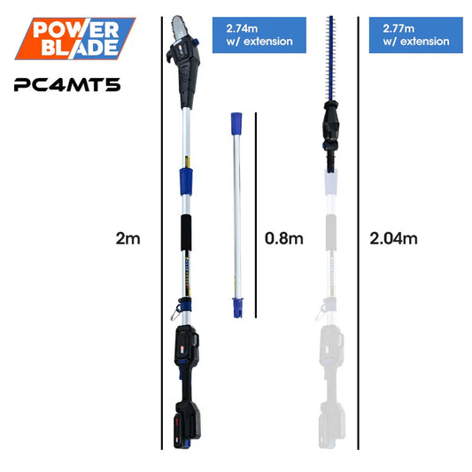 POWERBLADE 20V Cordless Pole Saw & Hedge Trimmer Combo, 8" Chainsaw Pruner & 20" Hedger, Telescopic Handle, Battery and Fast Charger Kit - Mekamart Australia