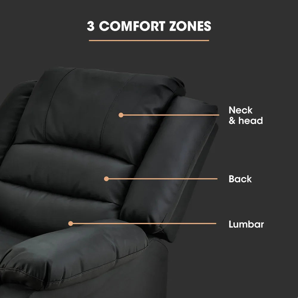 FORTIA Luxury Recliner Lounge Chair, Single Faux Leather Armchair, for Home Theatre Cinema, Elderly, Black - Mekamart Australia