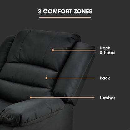 FORTIA Luxury Recliner Lounge Chair, Single Faux Leather Armchair, for Home Theatre Cinema, Elderly, Black - Mekamart Australia