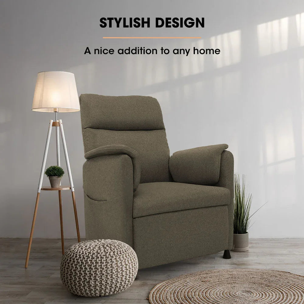 FORTIA Electric Armchair Recliner, Single Fabric Chair, Biege - Mekamart Australia