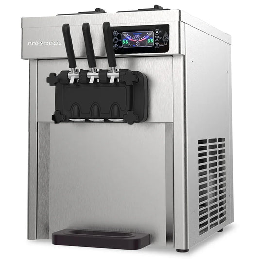 POLYCOOL Benchtop Soft Serve Ice Cream Machine, 3 Flavours, 2+Twist, Frozen Yoghurt, Acai Maker, Twin Cylinder, Counter Top Design, 15A Plug - Mekamart Australia