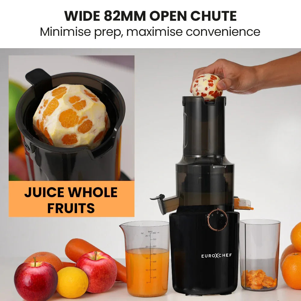 EUROCHEF Cold Press Slow Juicer Machine, Large Chute, 200W, Charcoal Grey - Mekamart Australia