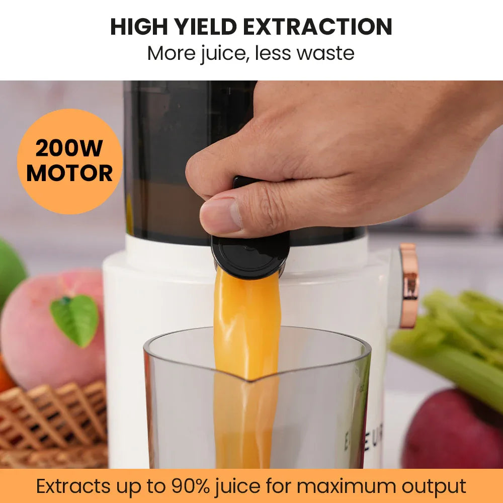EUROCHEF Cold Press Slow Juicer Machine, Large Chute, 200W, White - Mekamart Australia