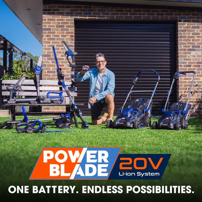 POWERBLADE 350CX 20V 13" Cordless Lawn Mower Kit, Fast Charger, 4Ah Battery, 5 Height, Brushless Electric, 330mm Cutting Path - Mekamart Australia