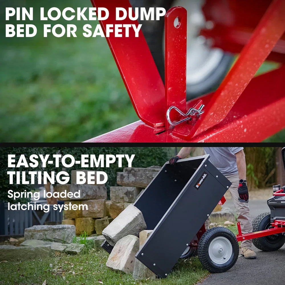 BAUMR-AG 270kg Capacity Metal Dump Cart, for Ride on Mower - Mekamart Australia